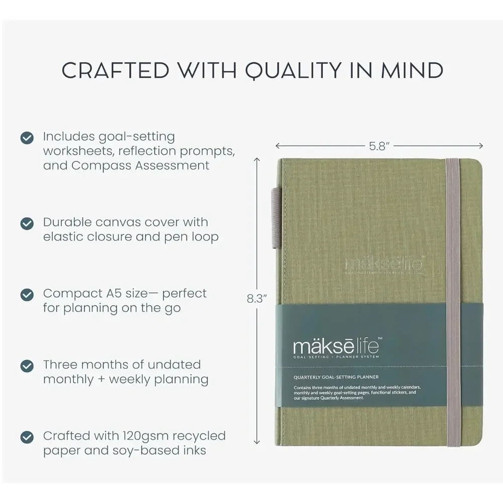 MäksēLife Quarterly Planner Goal Setting Personal Habit Tracker Reflections NEW